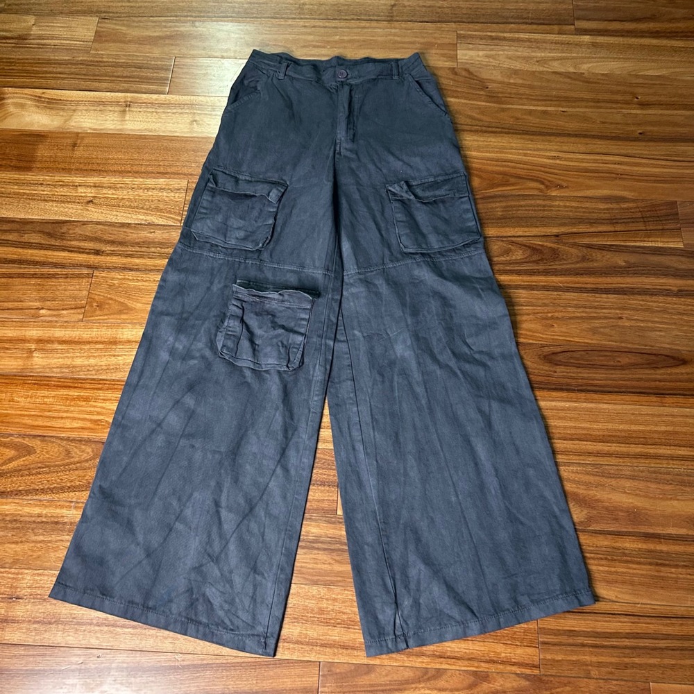 PrettyLittleThing baggy Wide Leg Cargo pants Charcoal US 4 NEW